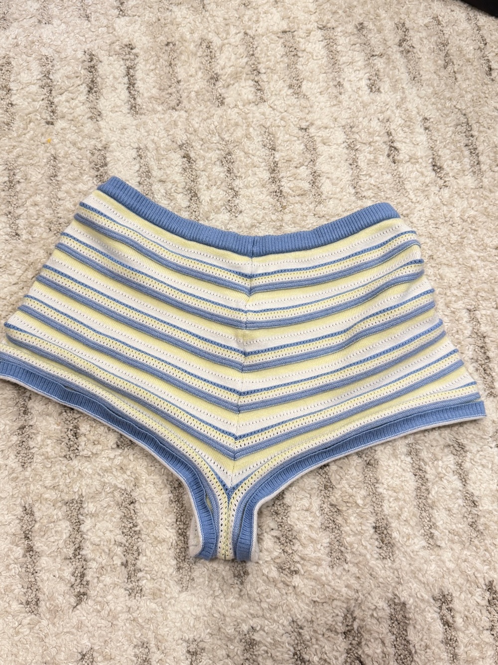 Striped Knit High-Waist Women’s Micro Shorts - Blue & Cream Festival Concert